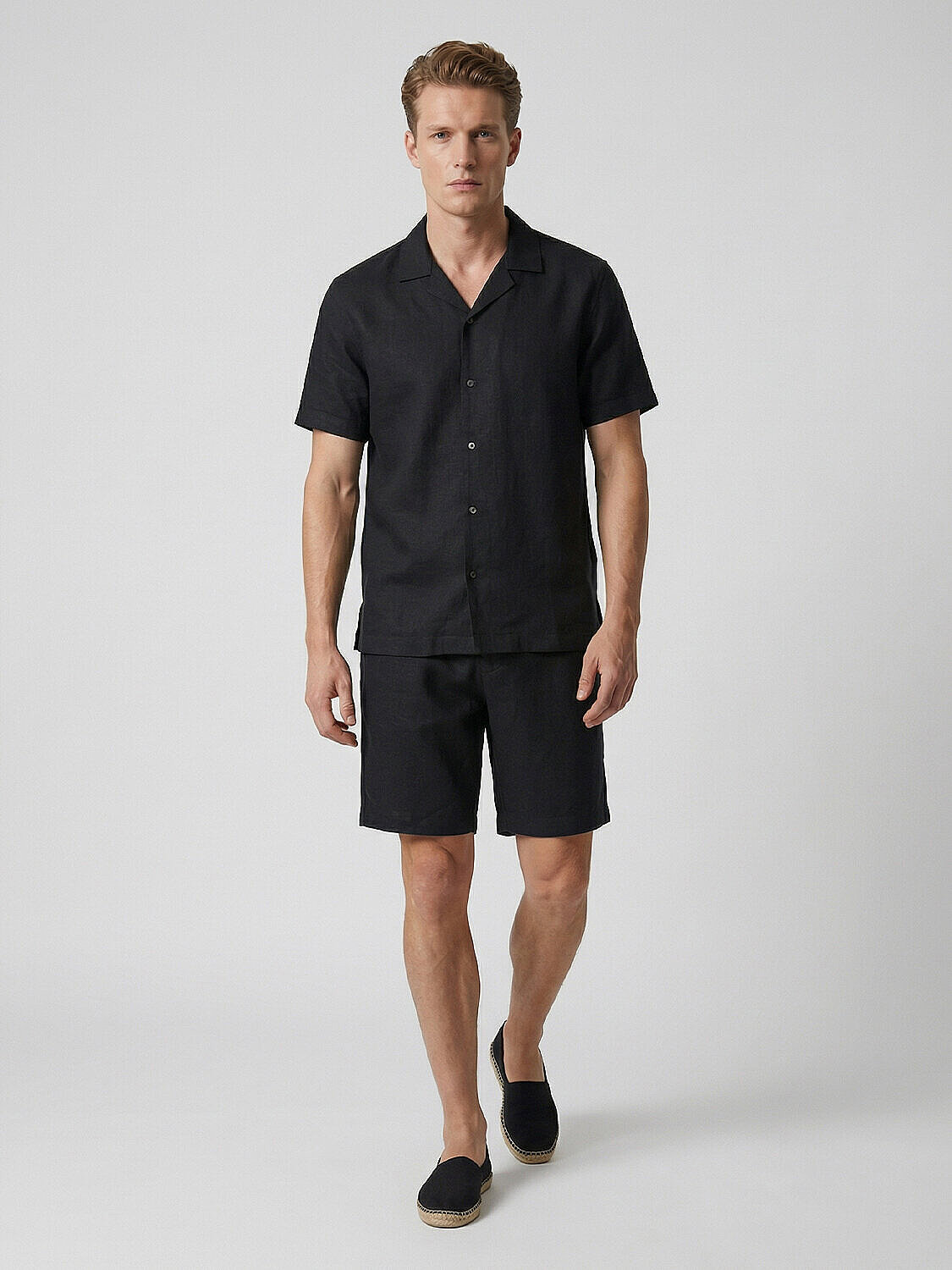 Siyah %100 Keten Regular Fit Şort (1)