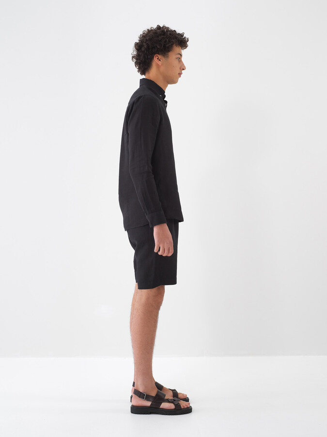 Siyah %100 Keten Regular Fit Şort - 3
