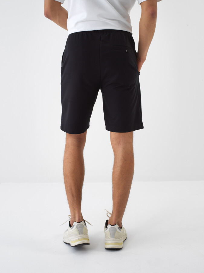 Siyah Pamuk Dokulu Regular Fit Şort - 3
