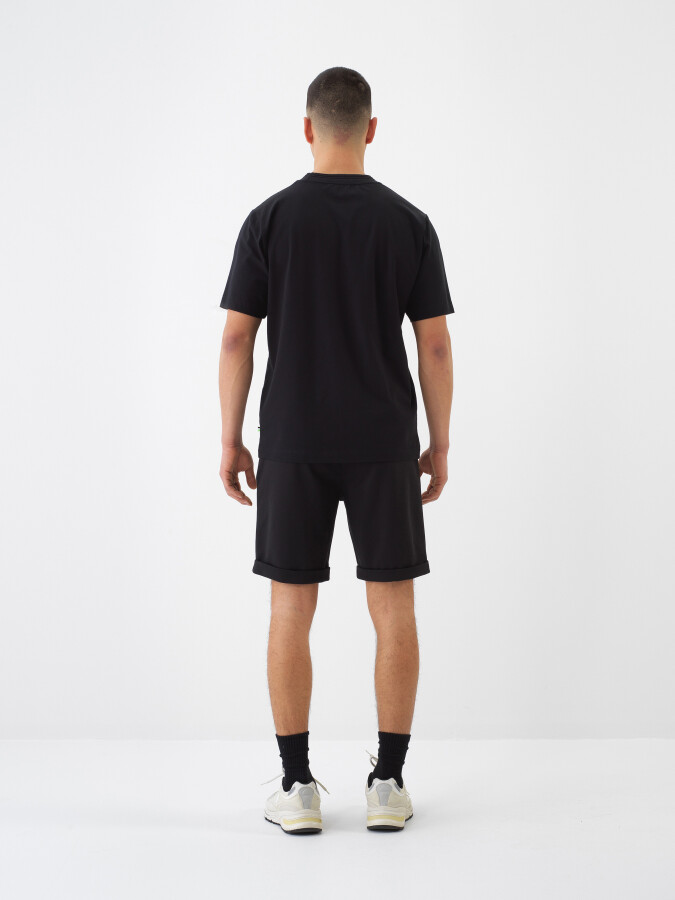 Siyah Pamuk Dokulu Regular Fit Şort - 5