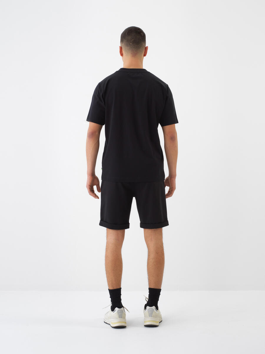 Siyah Pamuk Dokulu Regular Fit Şort - 5