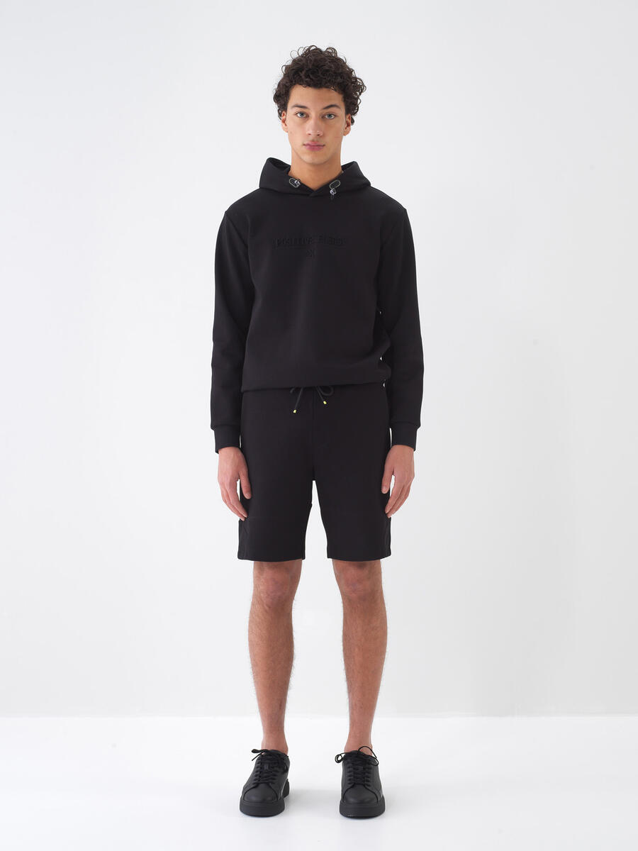 Siyah Pamuk Dokulu Slim Fit Şort - 2
