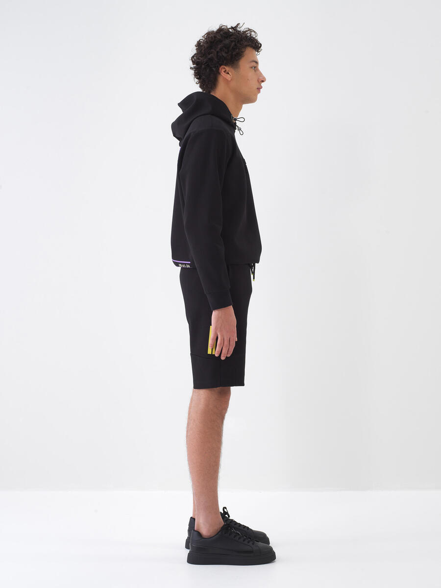 Siyah Pamuk Dokulu Slim Fit Şort - 3