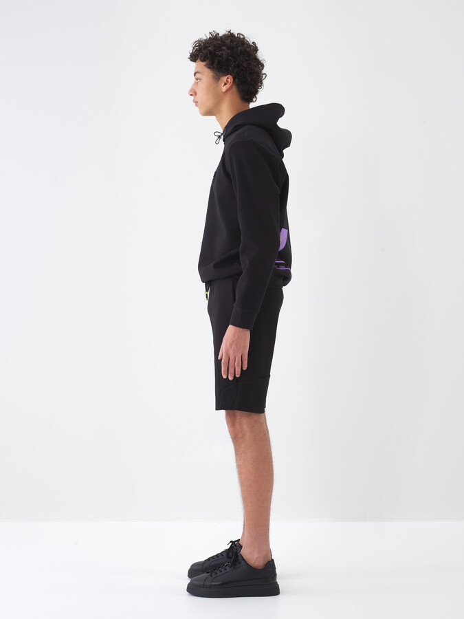 Siyah Pamuk Dokulu Slim Fit Şort - 4