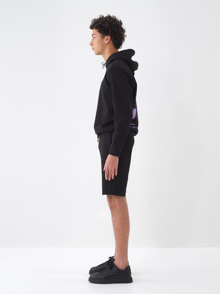 Siyah Pamuk Dokulu Slim Fit Şort - 4