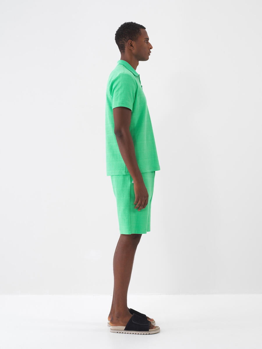 Yeşil Pamuk Dokulu Regular Fit Şort - 3