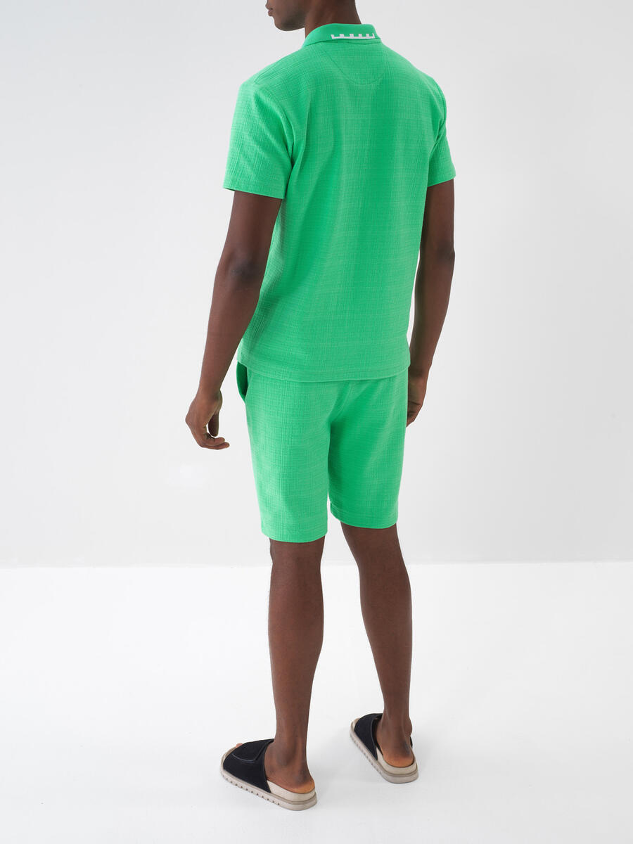 Yeşil Pamuk Dokulu Regular Fit Şort - 5