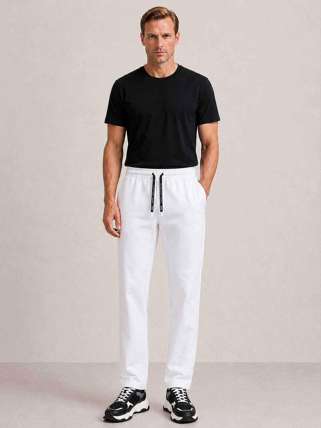 Beyaz Pamuk Dokulu Regular Fit Sweat Pantolon - 2
