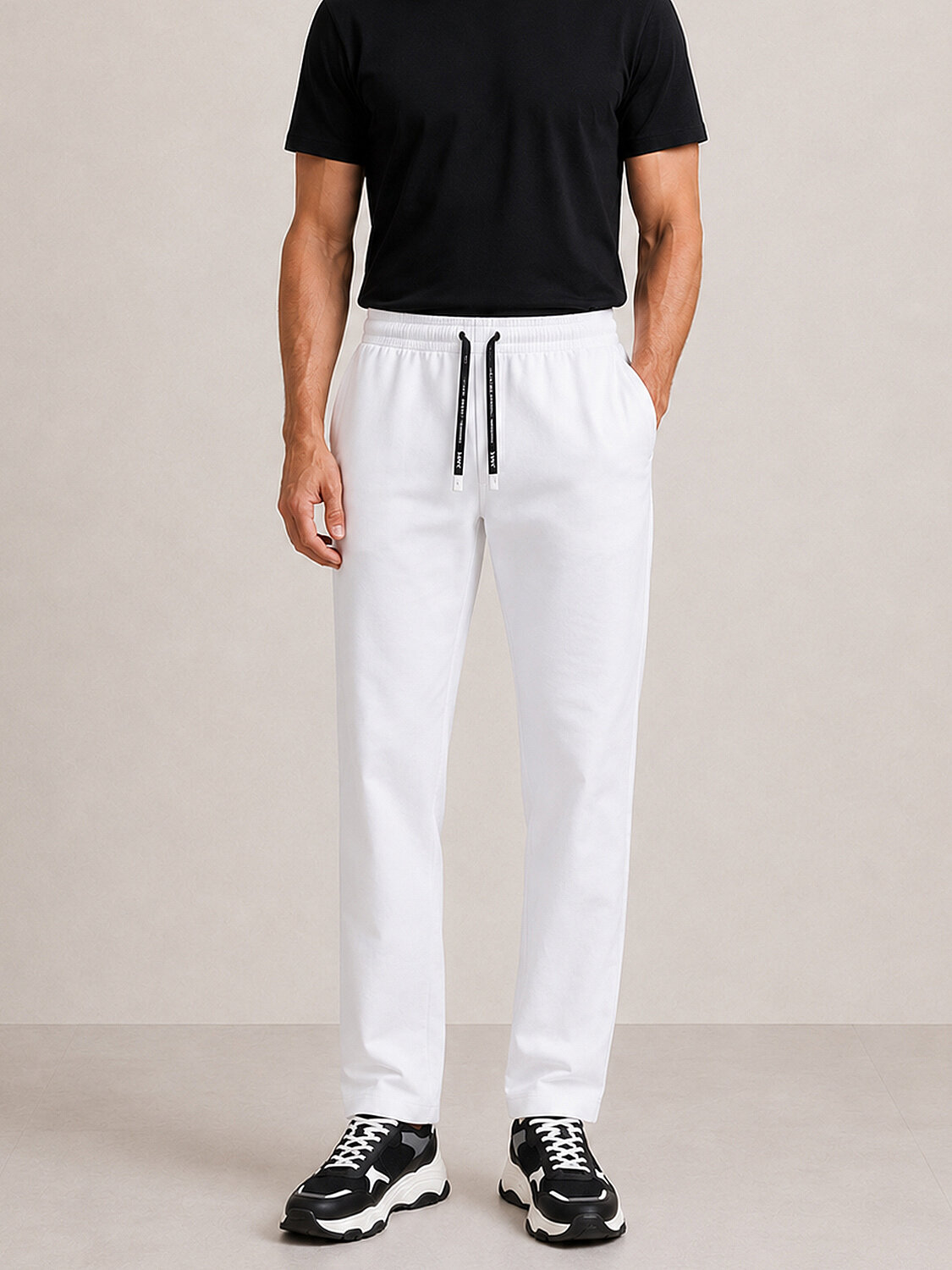 Beyaz Pamuk Dokulu Regular Fit Sweat Pantolon