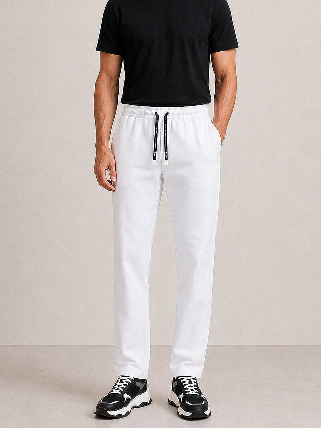 Beyaz Pamuk Dokulu Regular Fit Sweat Pantolon (1)
