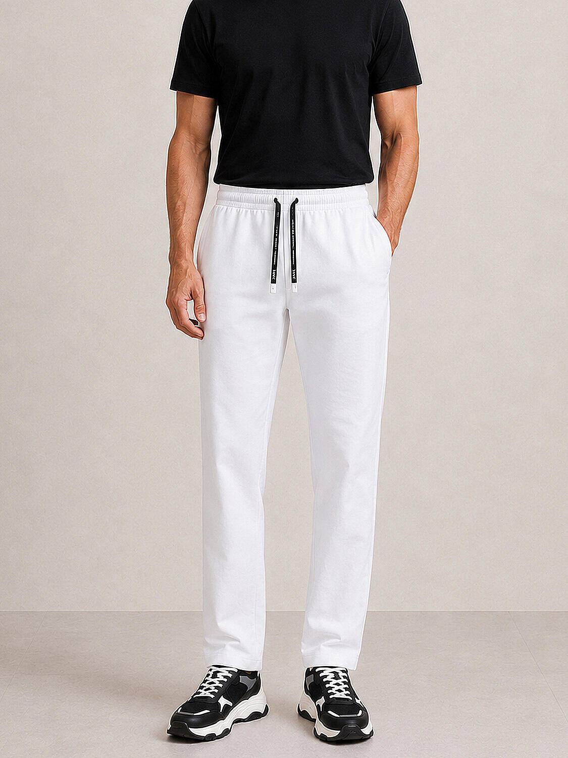 Beyaz Pamuk Dokulu Regular Fit Sweat Pantolon (1)