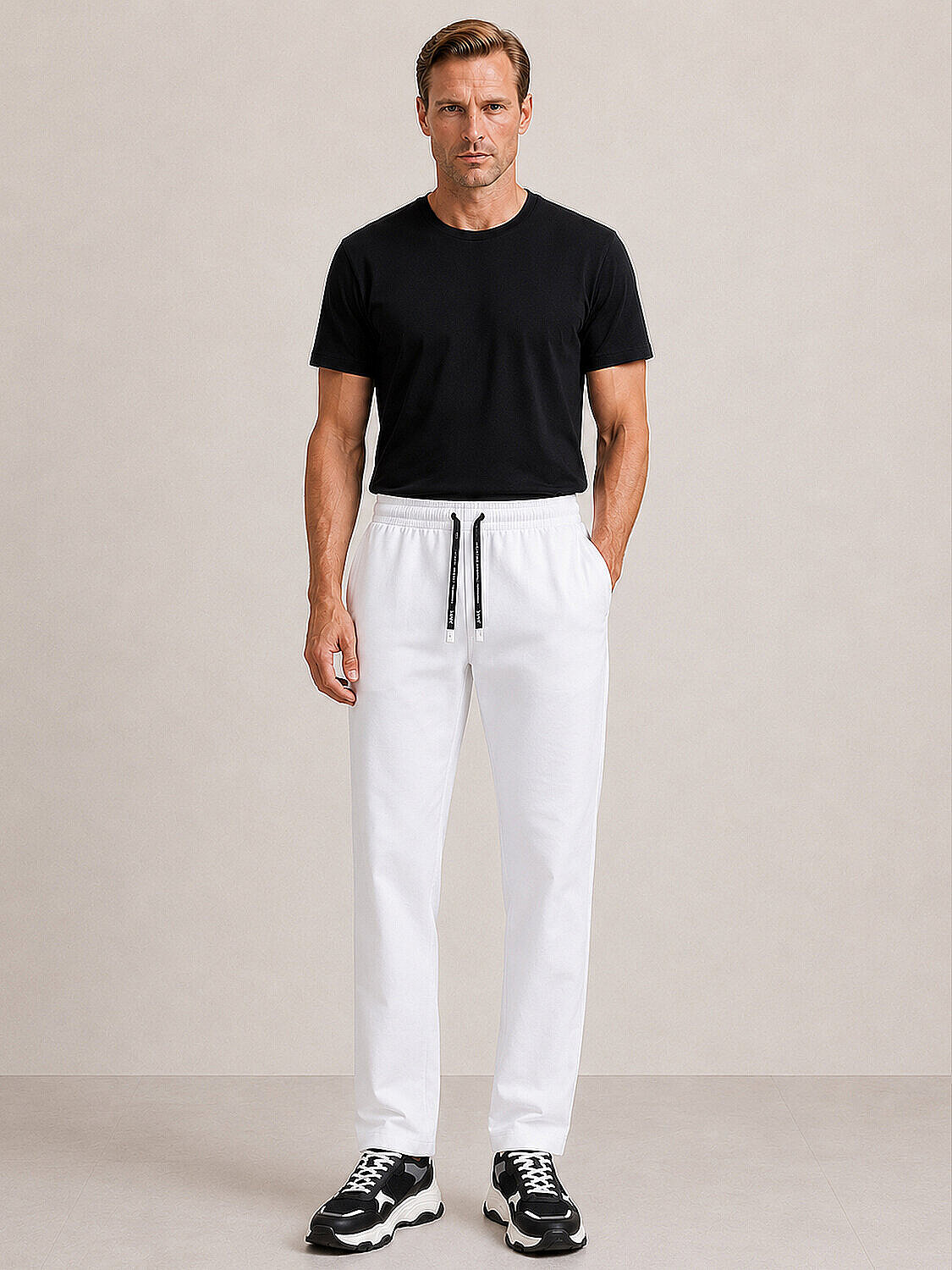 Beyaz Pamuk Dokulu Regular Fit Sweat Pantolon (2)