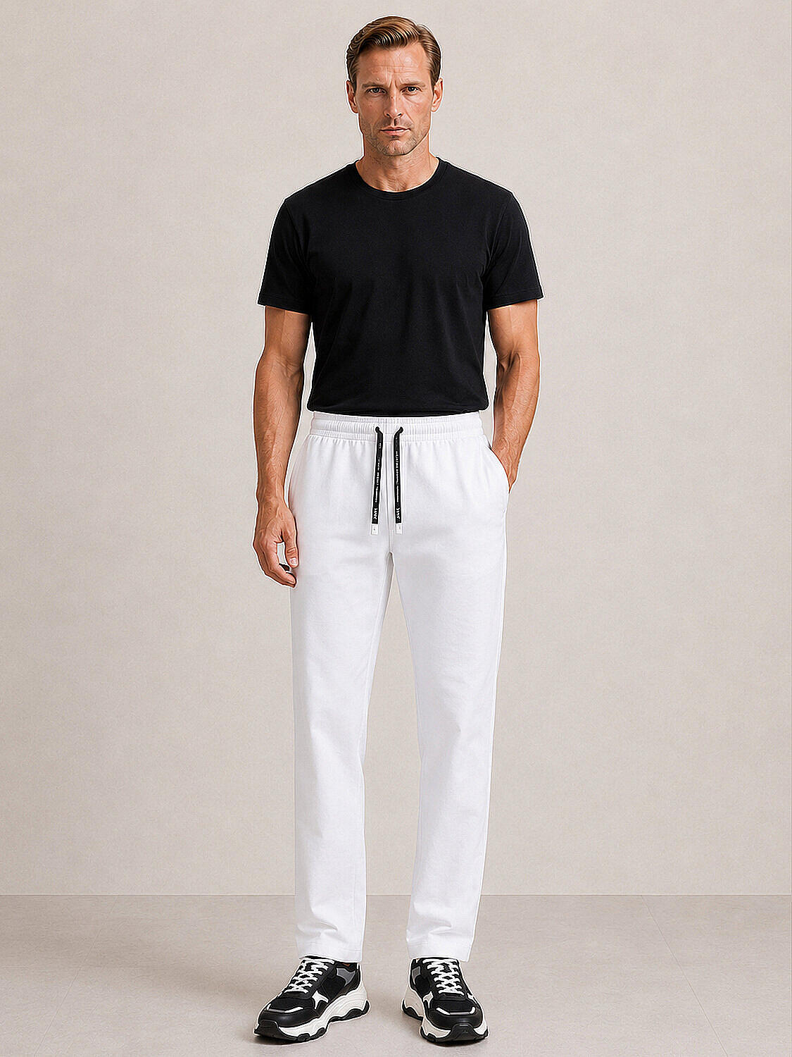 Beyaz Pamuk Dokulu Regular Fit Sweat Pantolon (2)