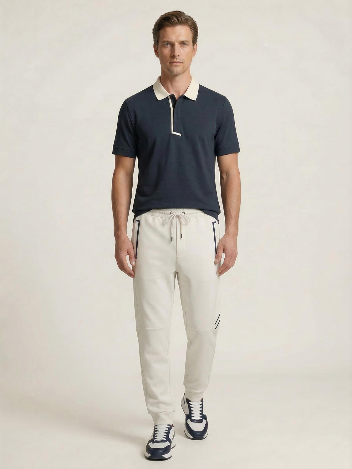 Beyaz Pamuk Dokulu Regular Fit Sweat Pantolon - 2