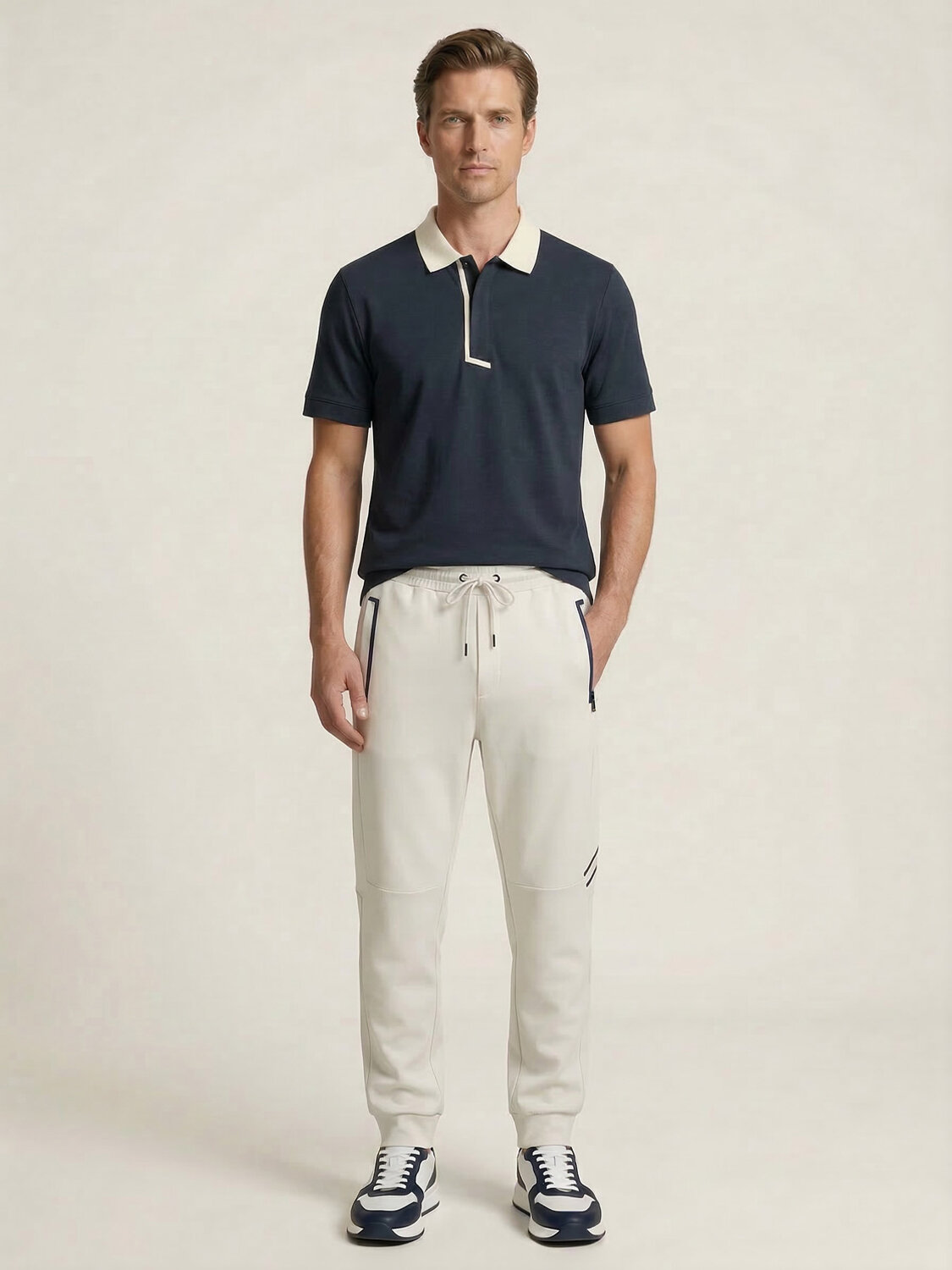 Beyaz Pamuk Dokulu Regular Fit Sweat Pantolon - 3