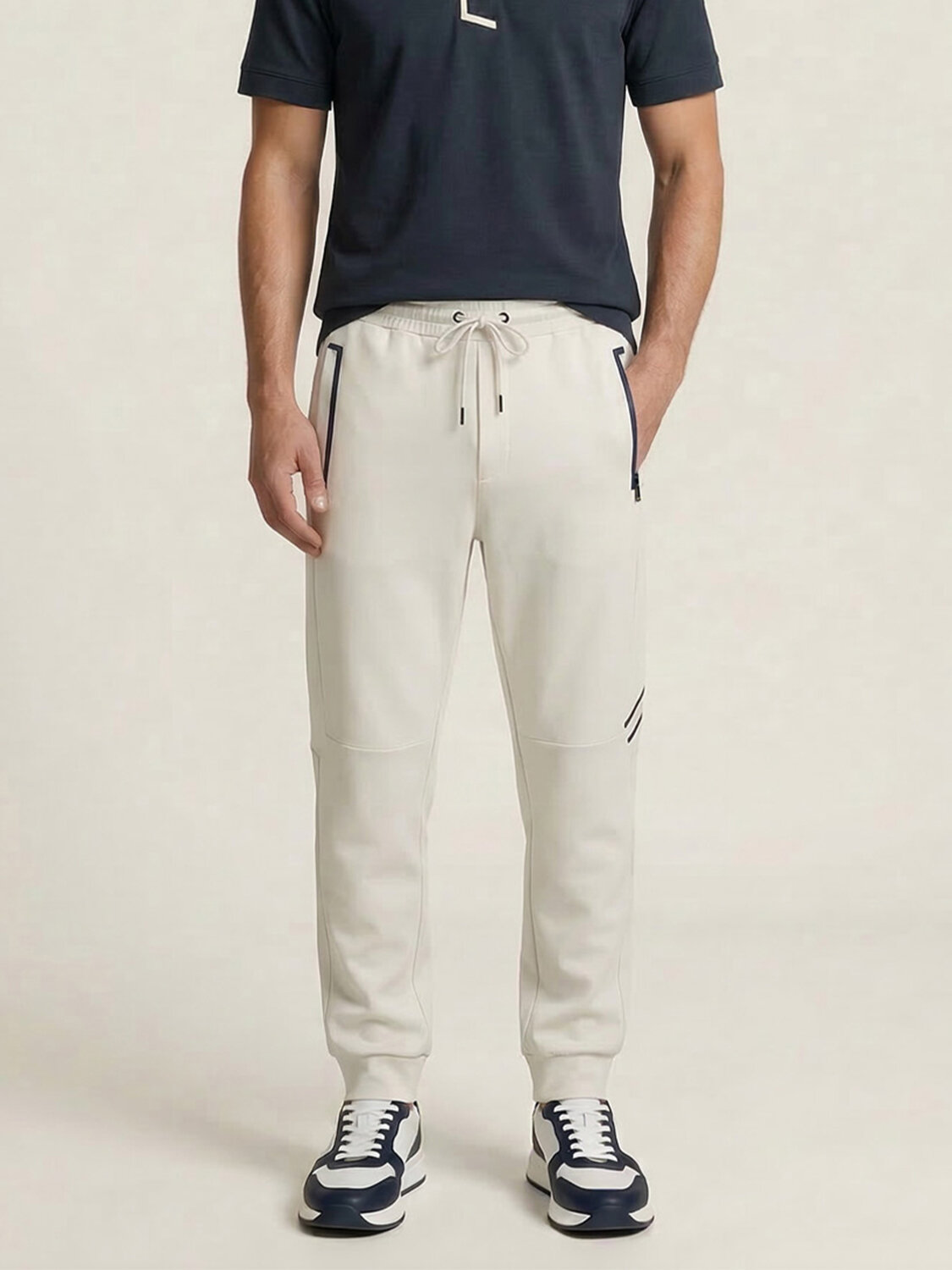 Beyaz Pamuk Dokulu Regular Fit Sweat Pantolon