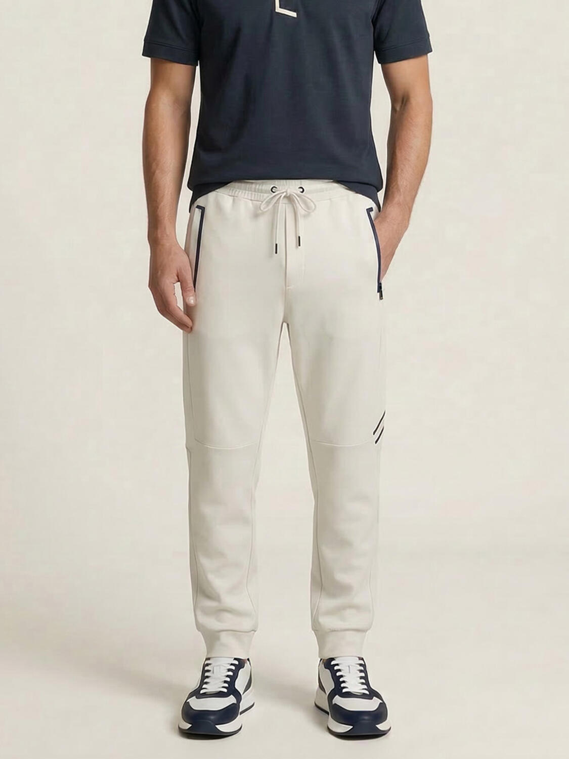 Beyaz Pamuk Dokulu Regular Fit Sweat Pantolon - 1