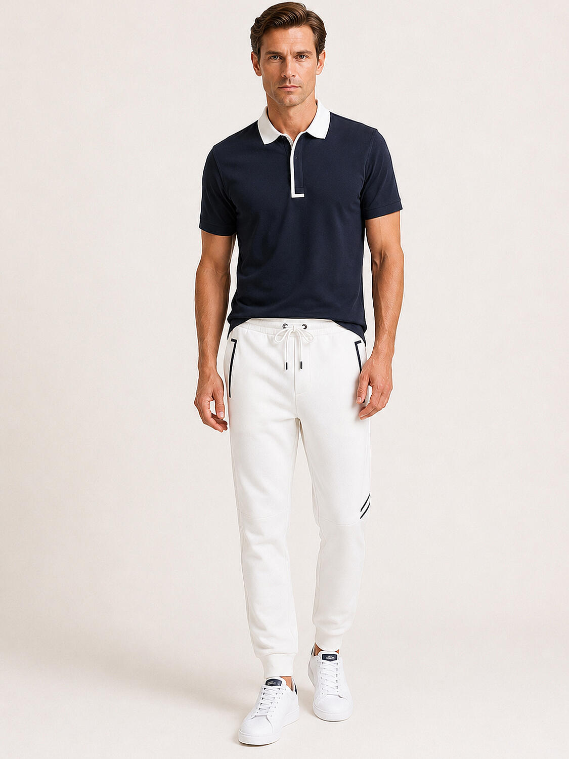 Beyaz Pamuk Dokulu Regular Fit Sweat Pantolon - 3