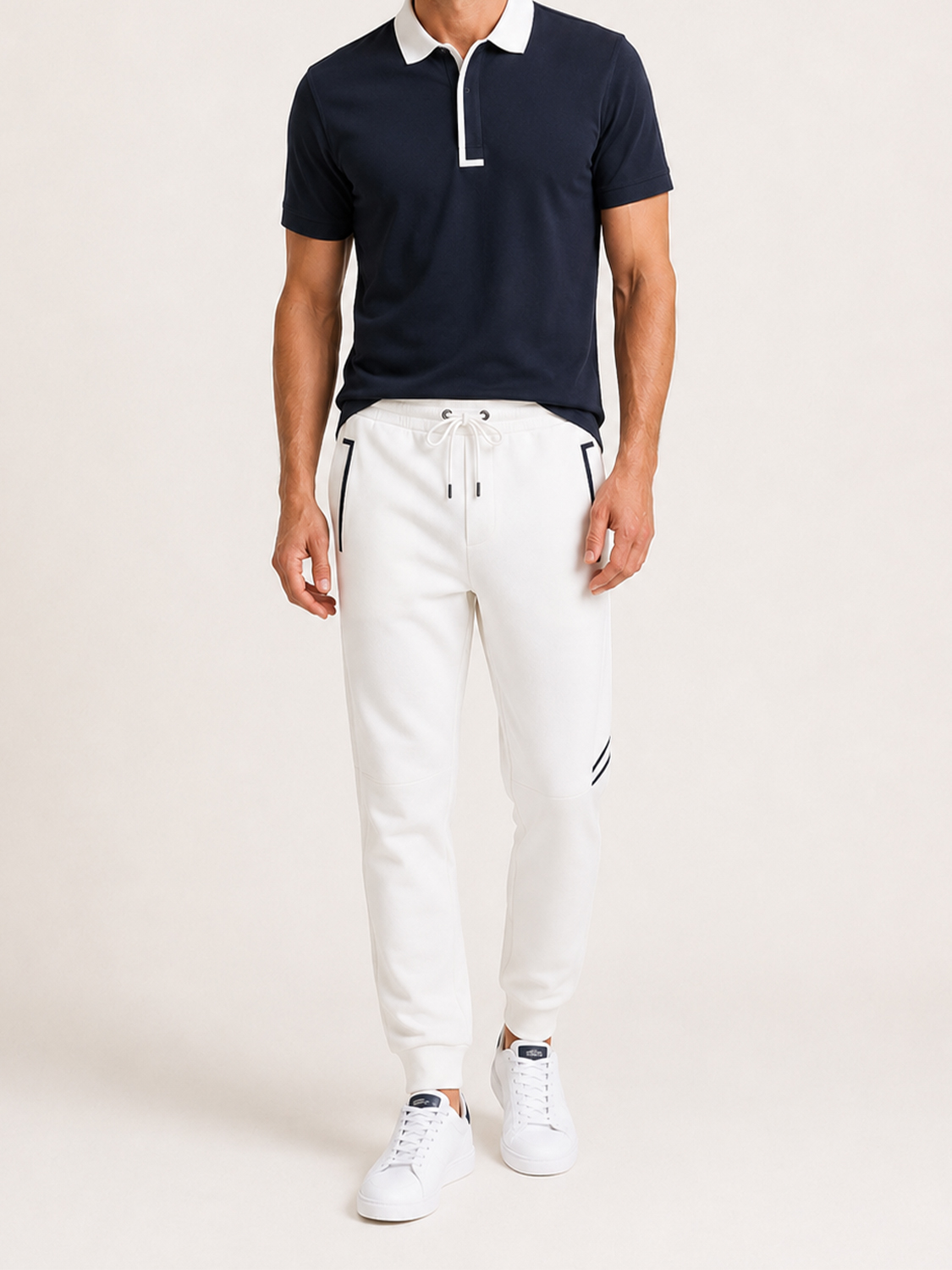 Beyaz Pamuk Dokulu Regular Fit Sweat Pantolon