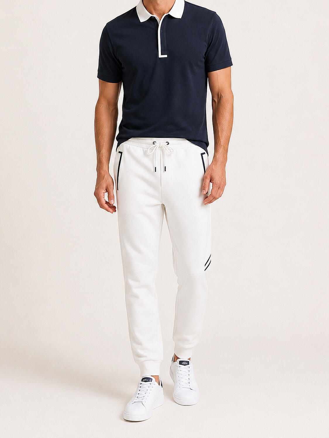 Beyaz Pamuk Dokulu Regular Fit Sweat Pantolon - 2