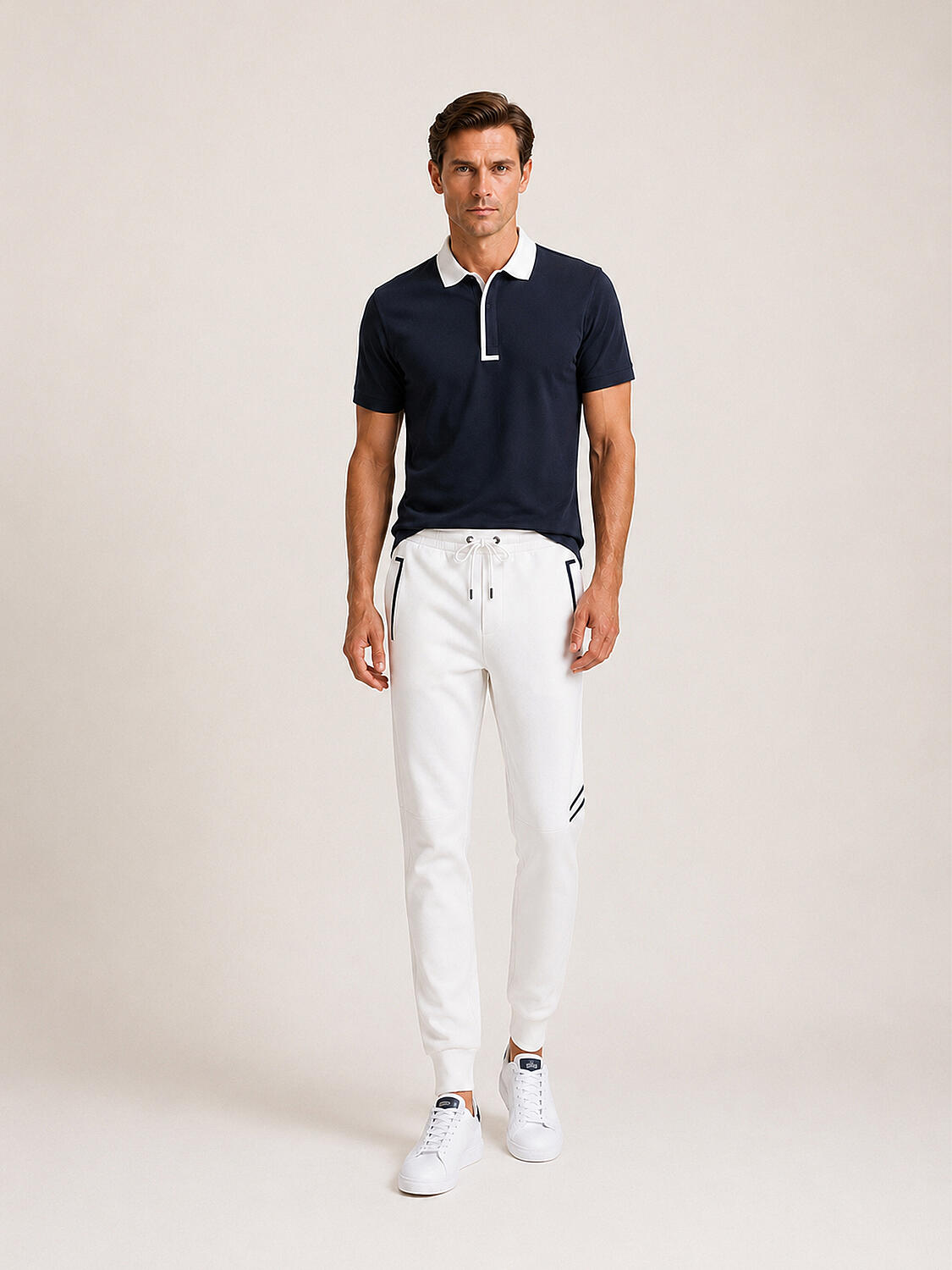 Beyaz Pamuk Dokulu Regular Fit Sweat Pantolon - 1