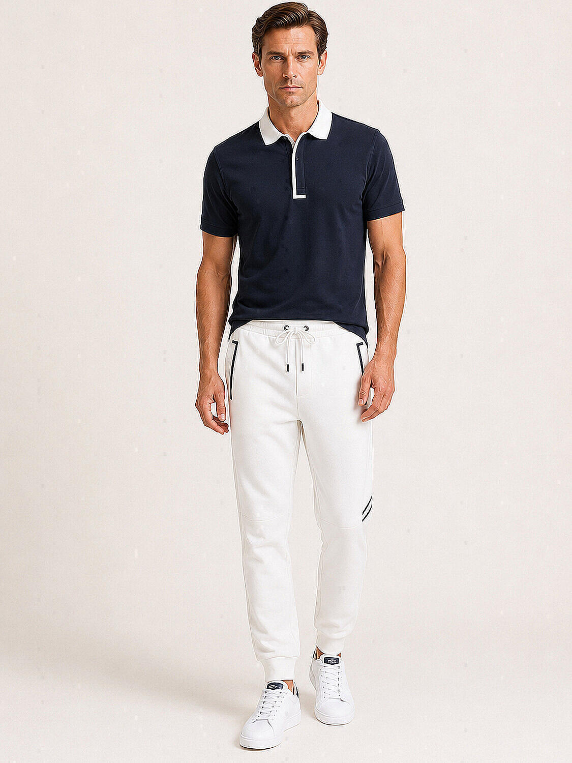 Beyaz Pamuk Dokulu Regular Fit Sweat Pantolon (3)