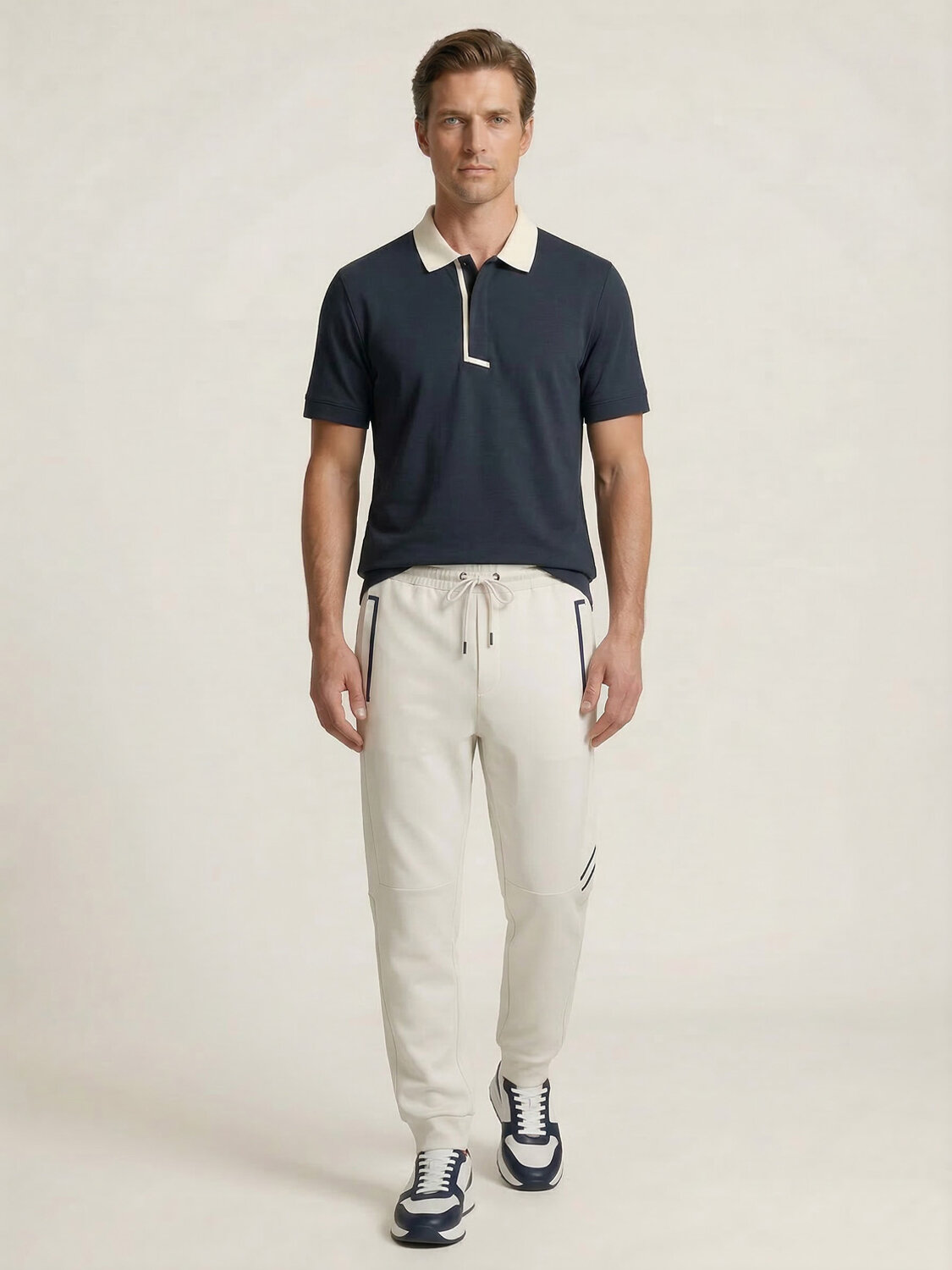 Beyaz Pamuk Dokulu Regular Fit Sweat Pantolon (1)
