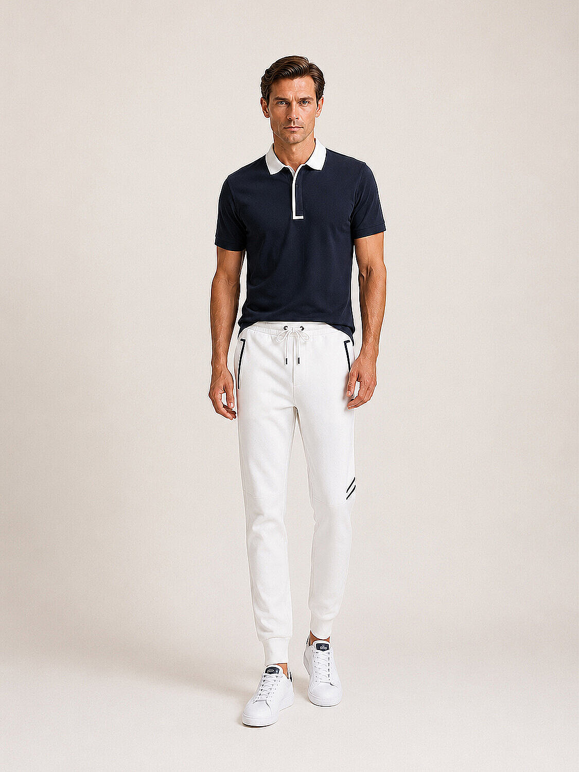 Beyaz Pamuk Dokulu Regular Fit Sweat Pantolon (2)