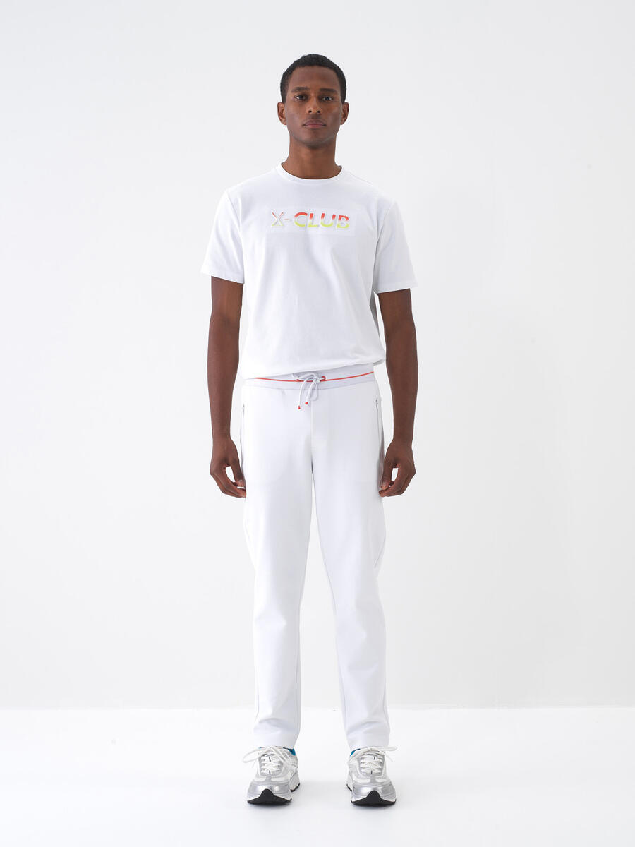 Beyaz Pamuk Dokulu Regular Fit Sweat Pantolon - 1