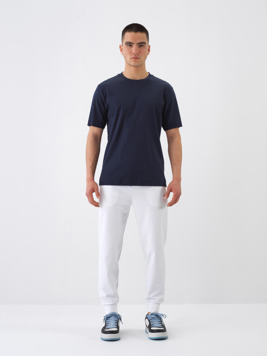 Beyaz Pamuk Dokulu Regular Fit Sweat Pantolon - 2