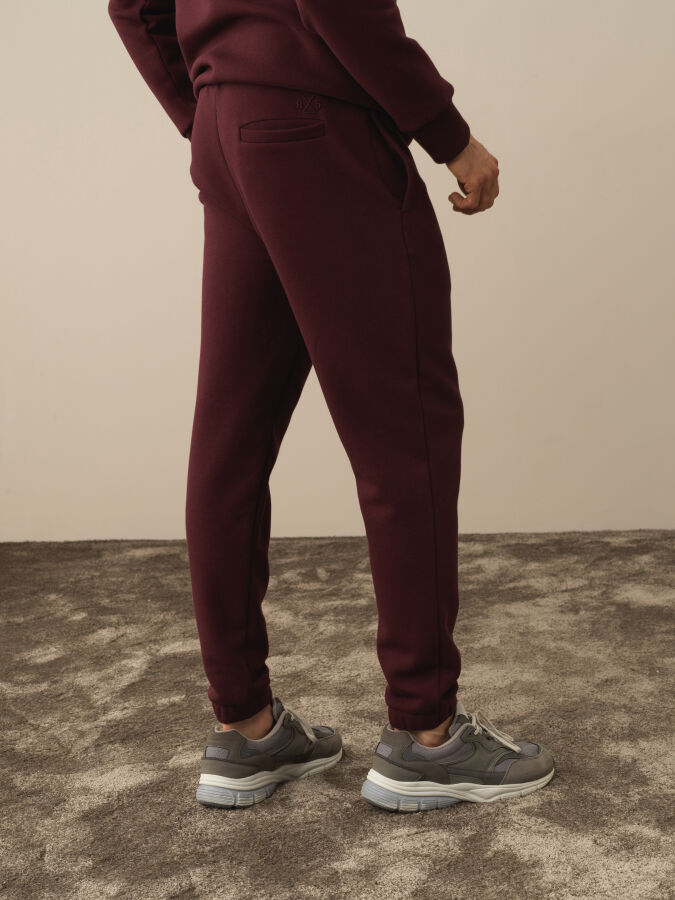 Bordo Pamuk Dokulu Regular Fit Sweat Pantolon - Xint