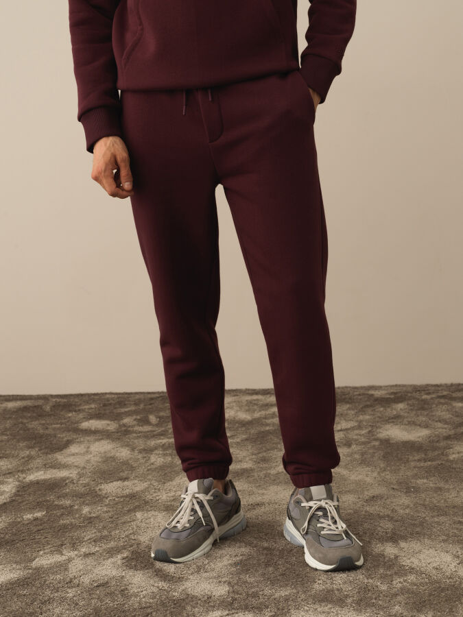 Bordo Pamuk Dokulu Regular Fit Sweat Pantolon - Xint