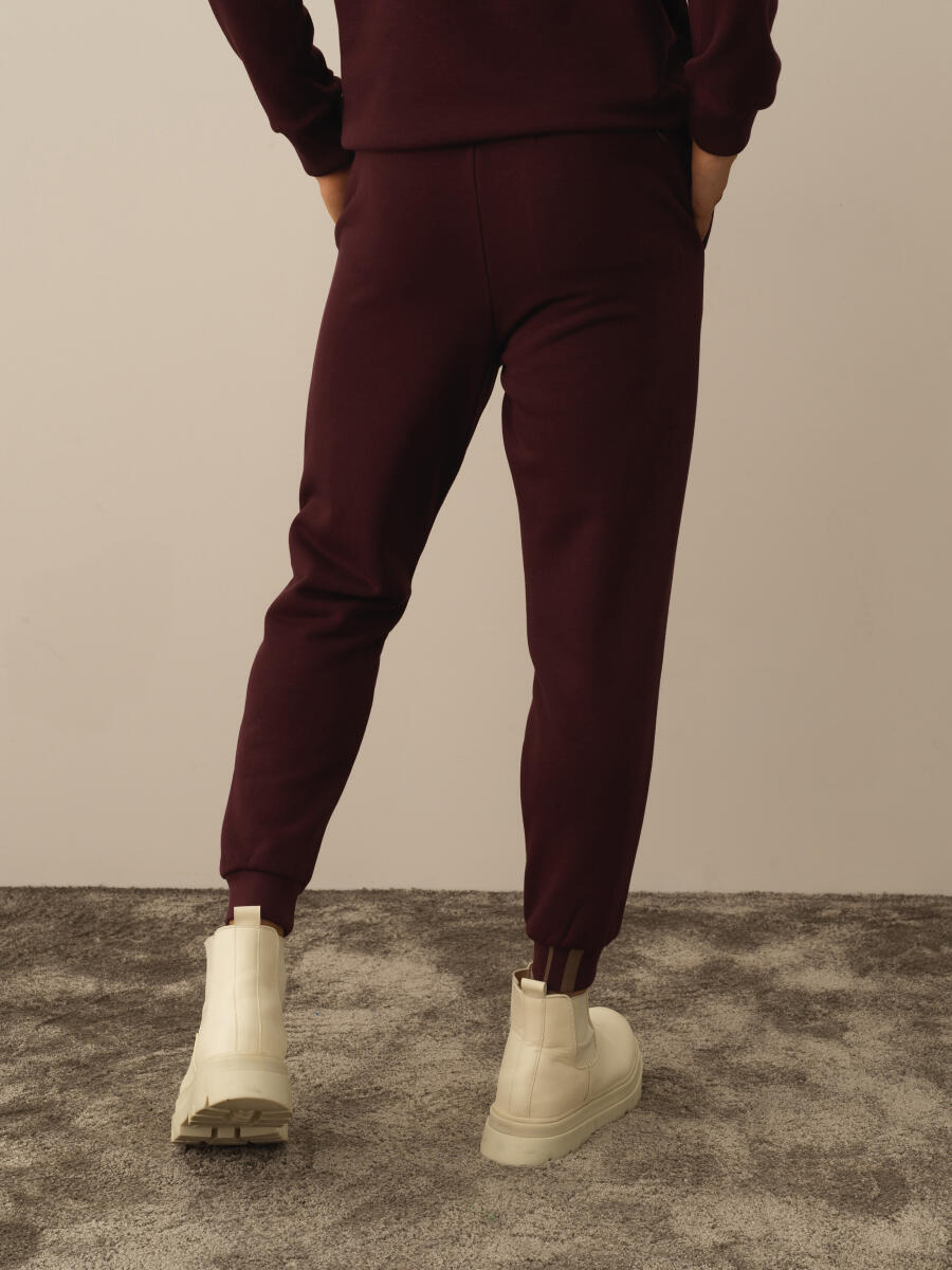Bordo Pamuk Dokulu Regular Fit Sweat Pantolon - 3