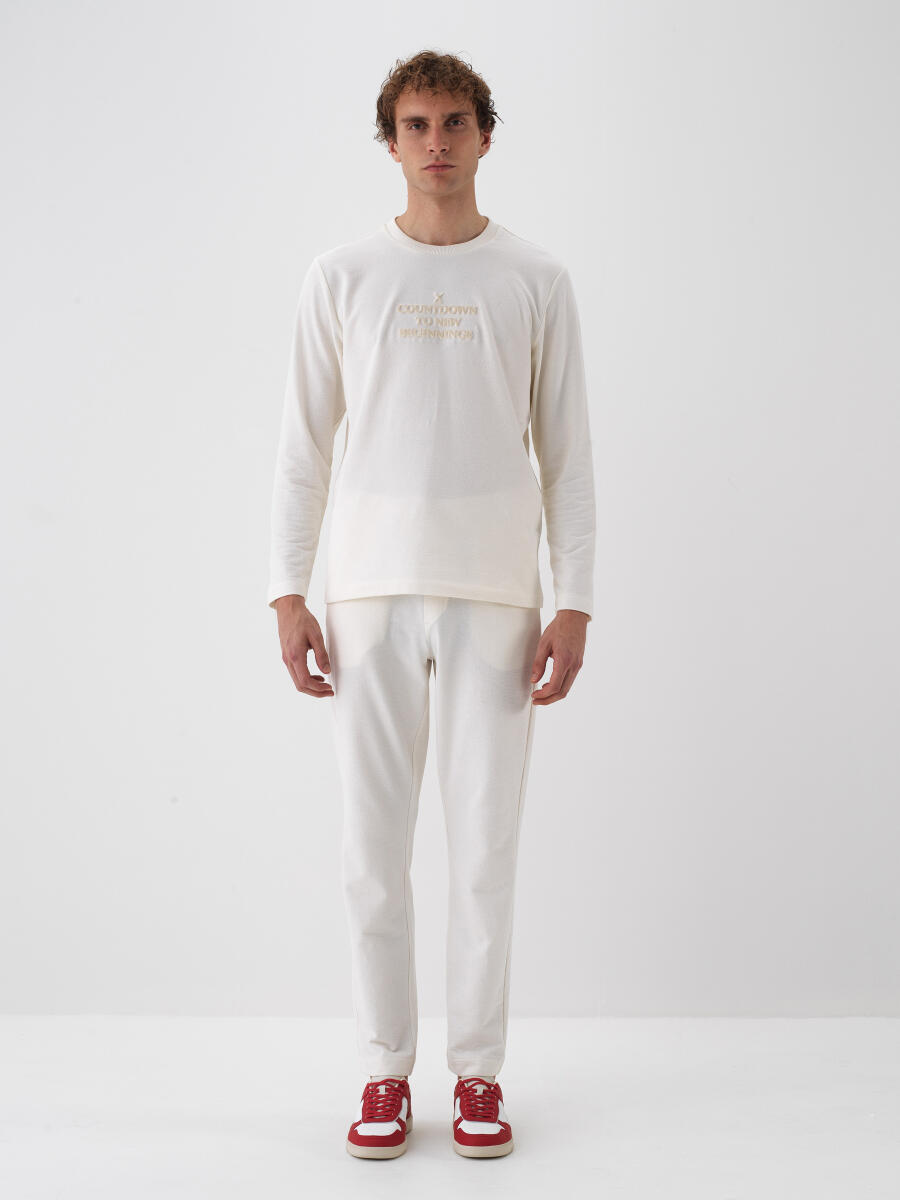 Ekru Pamuk Dokulu Regular Fit Sweat Pantolon - 2