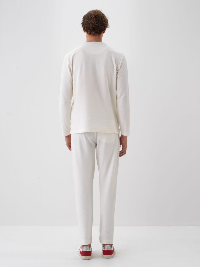 Ekru Pamuk Dokulu Regular Fit Sweat Pantolon - Xint