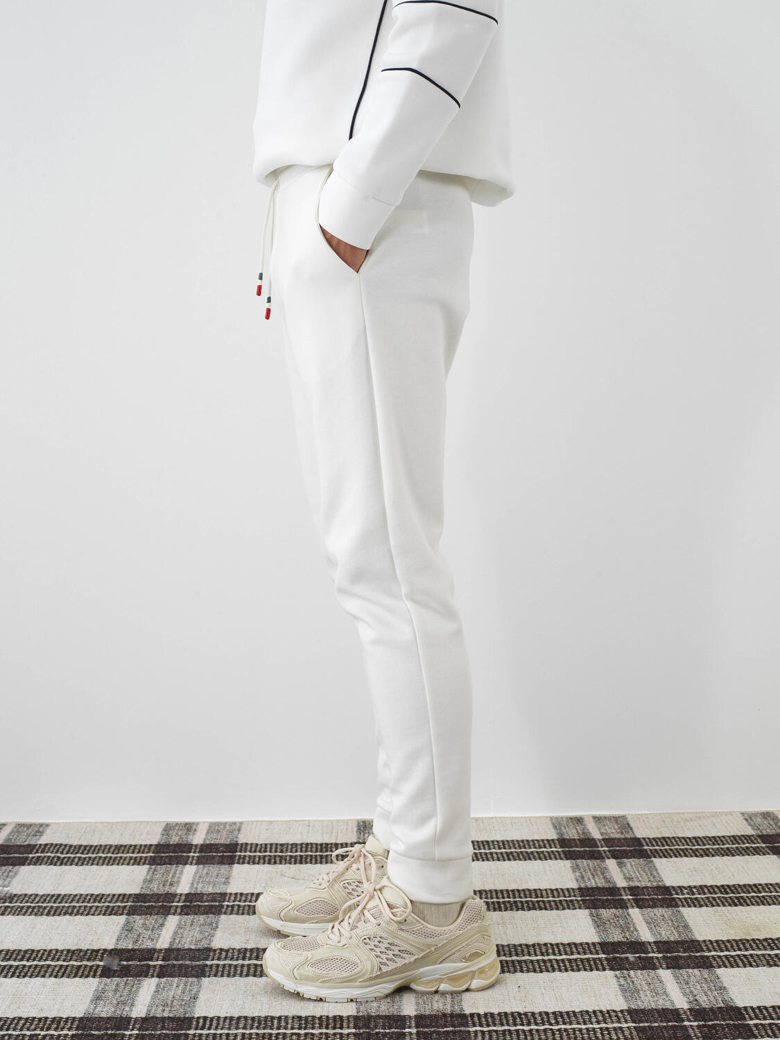 Ekru Pamuk Dokulu Slim Fit Sweat Pantolon - 2