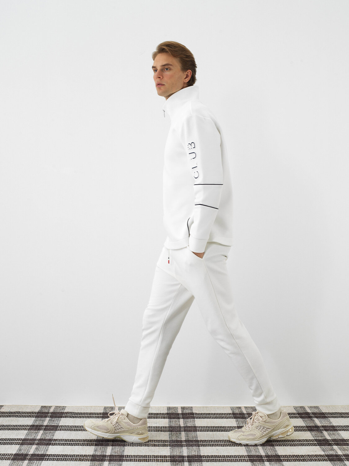 Ekru Pamuk Dokulu Slim Fit Sweat Pantolon - Xint