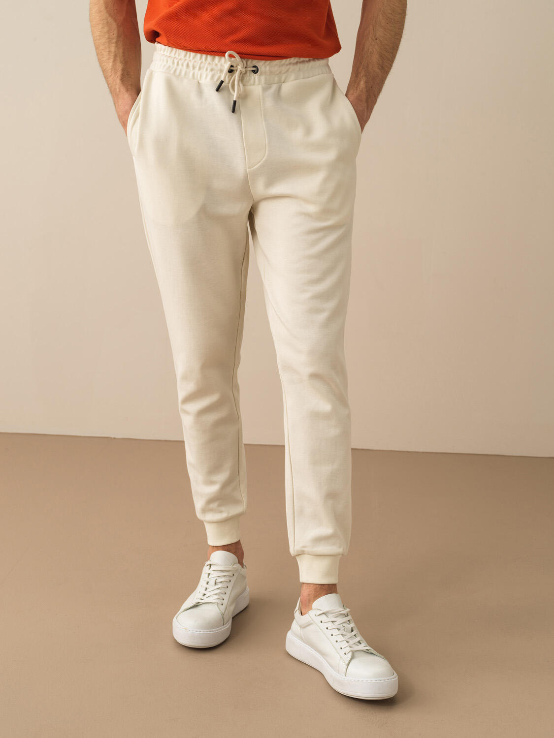 Ekru Pamuk Dokulu Regular Fit Sweat Pantolon