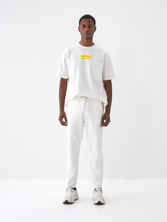 Ekru Pamuk Dokulu Slim Fit Sweat Pantolon (1)