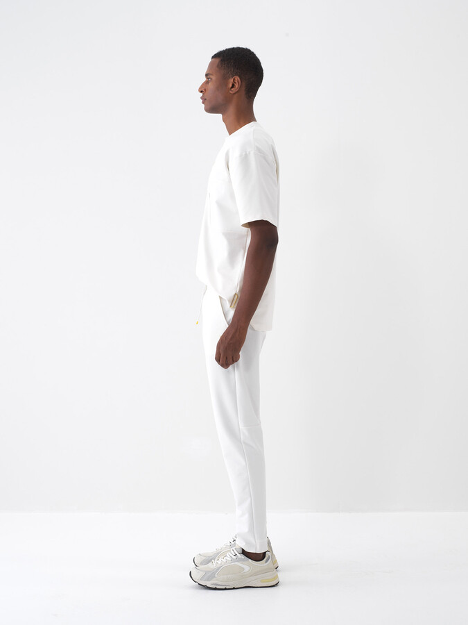 Ekru Pamuk Dokulu Slim Fit Sweat Pantolon (5)
