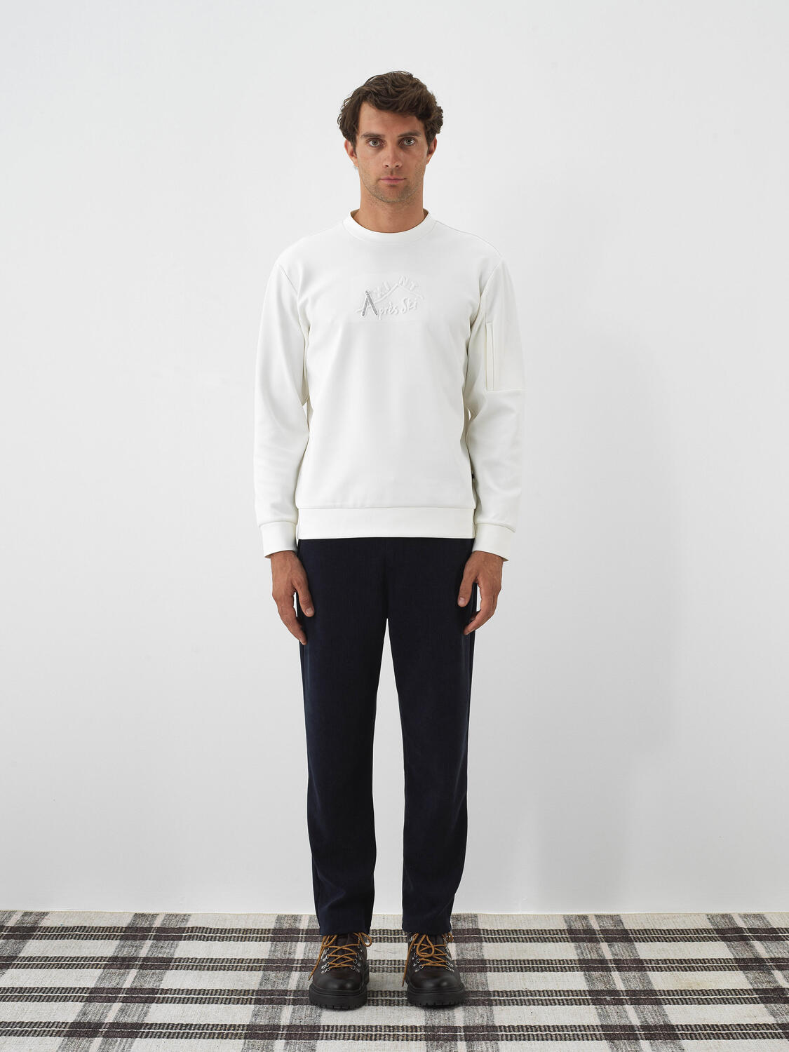 Lacivert Lüks Dokulu Soft Kadife Slim Fit Sweat Pantolon - 5