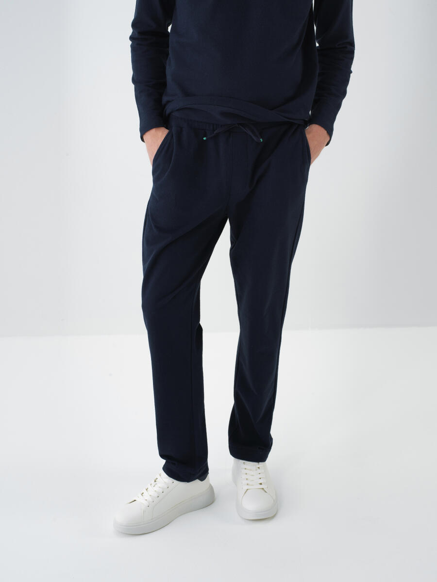 Lacivert Pamuk Dokulu Regular Fit Sweat Pantolon