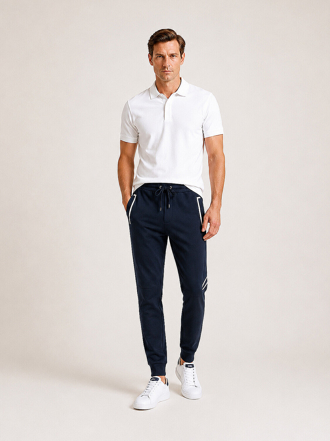 Lacivert Pamuk Dokulu Regular Fit Sweat Pantolon (2)