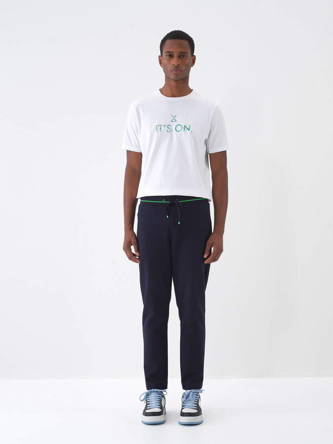 Lacivert Pamuk Dokulu Regular Fit Sweat Pantolon (1)