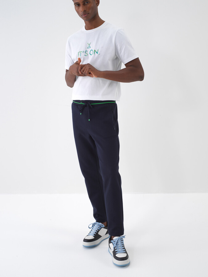 Lacivert Pamuk Dokulu Regular Fit Sweat Pantolon (3)