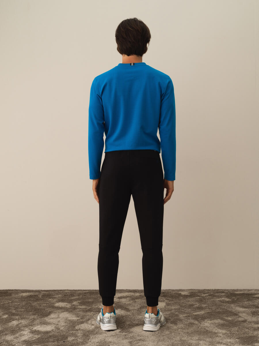 Siyah Pamuk Dokulu Regular Fit Sweat Pantolon - 5