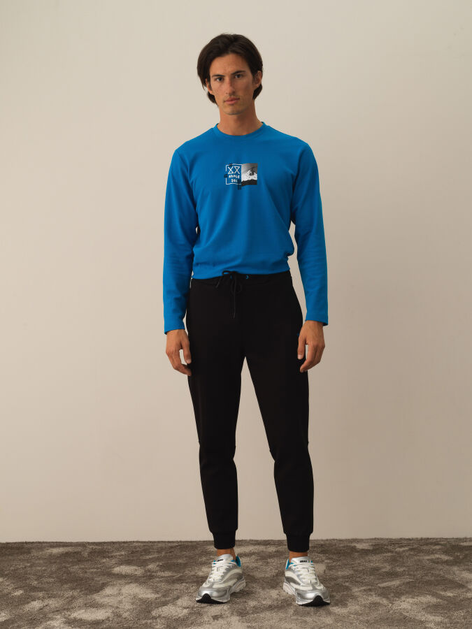 Siyah Regular Fit Pamuklu Sweat Pantolon - 2