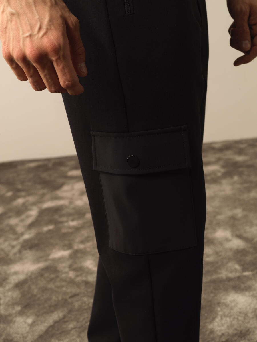 Siyah Pamuk Dokulu Regular Fit Sweat Pantolon - 2