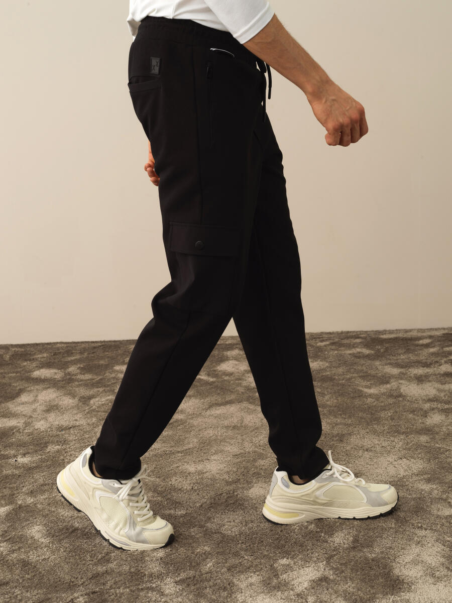 Siyah Pamuk Dokulu Regular Fit Sweat Pantolon - 3