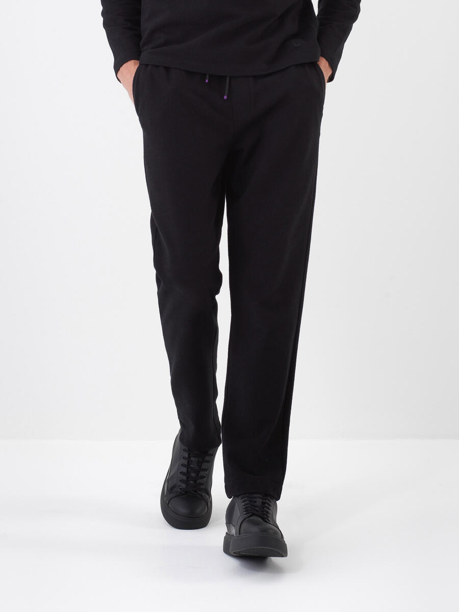 Siyah Pamuk Dokulu Regular Fit Sweat Pantolon